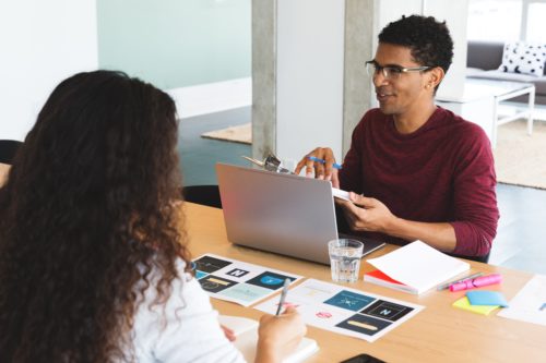 employee talking to boss